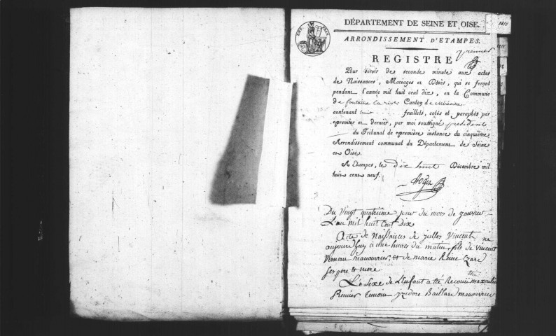 FONTAINE-LA-RIVIERE. Naissances, mariages, décès : registre d'état civil (1810-1839). 
