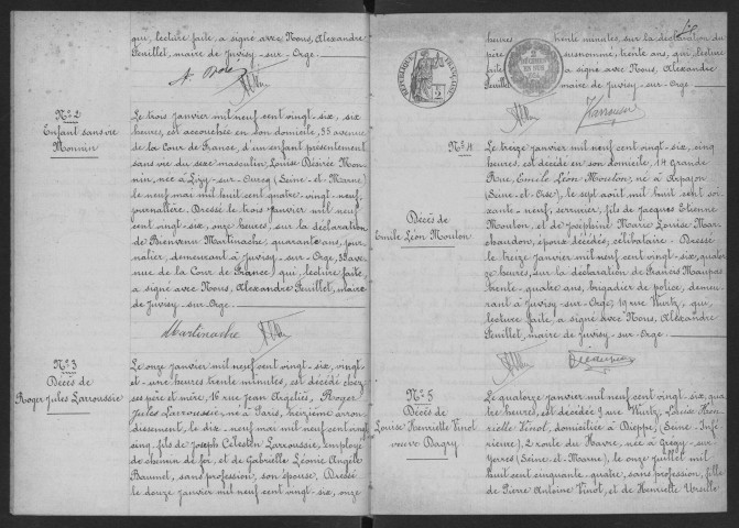 JUVISY-SUR-ORGE. - Décès : registre d'état civil. 