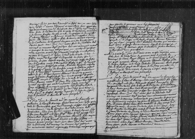 CHALO-SAINT-MARS. Paroisse Saint-Médard : Baptêmes, mariages, sépultures : registre paroissial (1696-1745). [Lacunes : B.M.S. (1712-1730)]. 