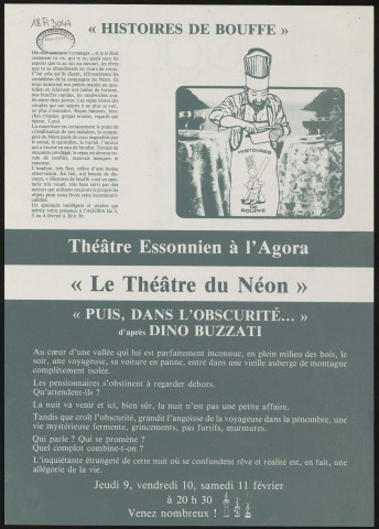 EVRY. - Agora d'Evry : programme des activités, février 1984 ; théâtre : Histoires de bouffe et puis dans l'obscurité, 9 février-11 février 1984. 
