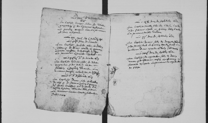 BREUILLET.- Paroisse Saint-Pierre : Baptêmes, mariages, sépultures : registre paroissial (1606-1617, 1696-1716). [Lacunes : baptêmes (1611, 1614-1615)]. 