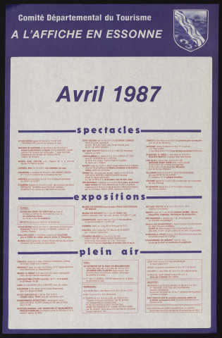 EVRY.- A l'affiche en Essonne : programme culturel, Comité départemental du tourisme, avril 1987. 