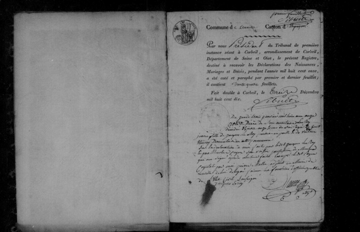 LEUVILLE-SUR-ORGE. Naissances, mariages, décès : registre d'état civil (1811-1816). 