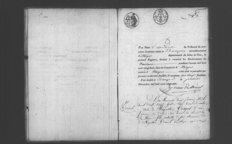ETAMPES. Naissances : registre d'état civil (1828). 