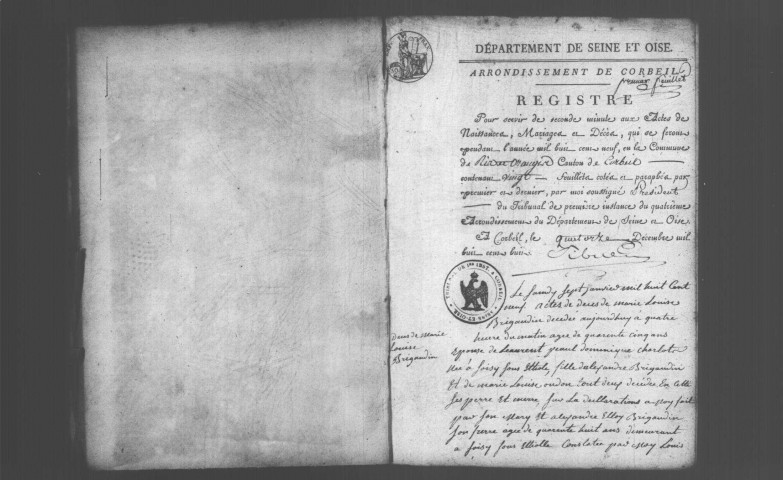 RIS-ORANGIS. Naissances, mariages, décès : registre d'état civil (1809-1816). 