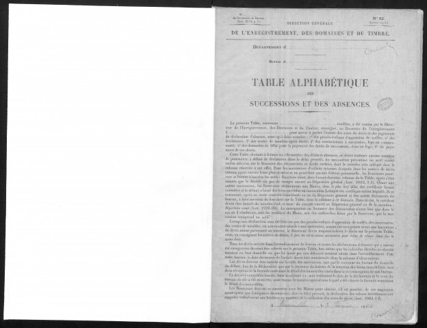 ETAMPES, bureau de l'enregistrement. - Table alphabétiques des successions et des absences (01/01/1926-31/12/1926). 