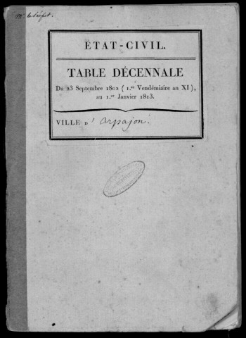 ARPAJON. Tables décennales (1802-1902). 