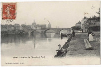 CORBEIL-ESSONNES. - Quai de la Pêcherie et pont, Tauvel, 1907, 15 lignes, 10 c, ad. 