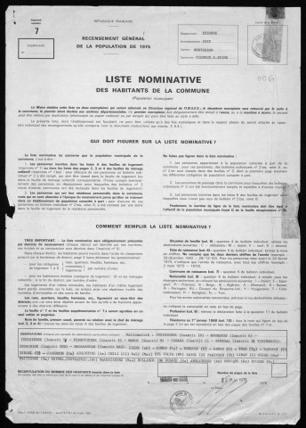 VIGNEUX-SUR-SEINE, VILLABE, VILLECONIN, VILLEMOISSON-SUR-ORGE, VILLENEUVE-SUR-AUVERS, VILLIERS-LE-BACLE, WISSOUS. - Recensement général de la population de 1975 : listes nominatives. 