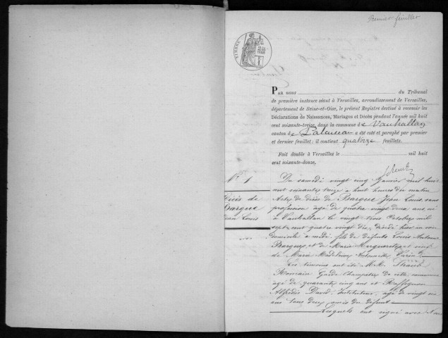 VAUHALLAN. Naissances, mariages, décès : registre d'état civil (1875-1892). 