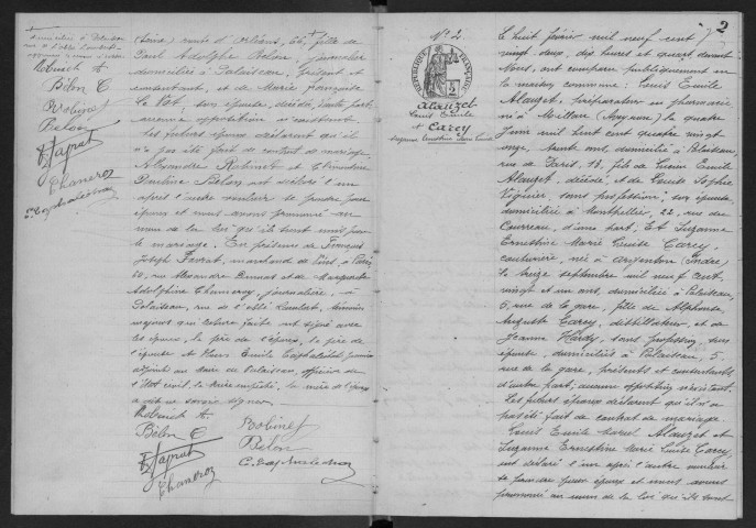 PALAISEAU. - Mariages : registre d'état civil.