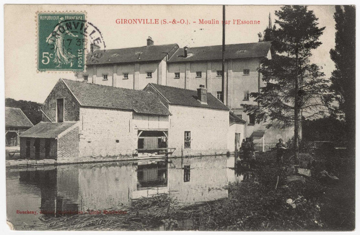 GIRONVILLE-SUR-ESSONNE. - Moulin sur l'Essonne. Boucheny (1907), 4 mots, 5 c, ad. 