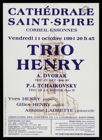 CORBEIL-ESSONNES.- Concert Trio Henry : piano, violon, violoncelle, Cathédrale Saint-Spire, 11 octobre 1991. 