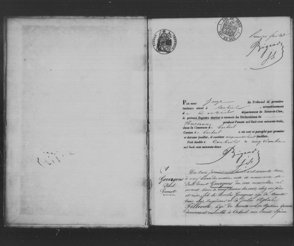 CORBEIL. Naissances : registre d'état civil (1863). 
