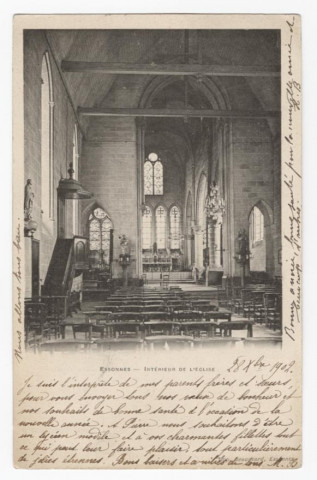 ESSONNES. - Intérieur de l'église, Beaugeard, 1902, 10 lignes, 10 c, ad. 