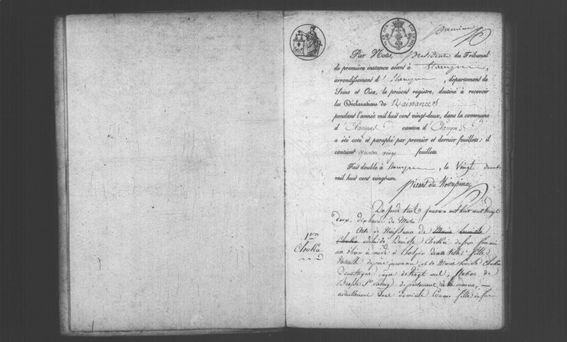 ETAMPES. Naissances : registre d'état civil (1822). 