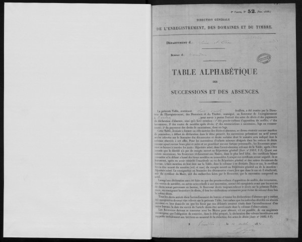 DOURDAN, bureau de l'enregistrement. - Tables alphabétiques des successions et des absences. - Vol 21, 1892 - 1899. 