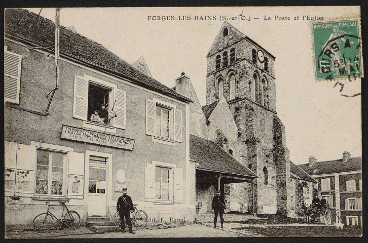 Forges-les-Bains.- La poste et l'église (19 mai 1919). 