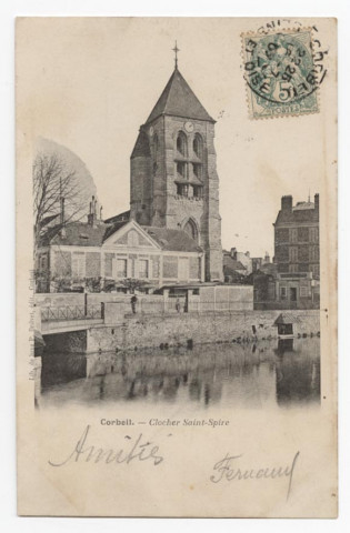 CORBEIL-ESSONNES. - Clocher Saint-Spire, Brilvet, 1909, 2 mots, 5 c, ad. 