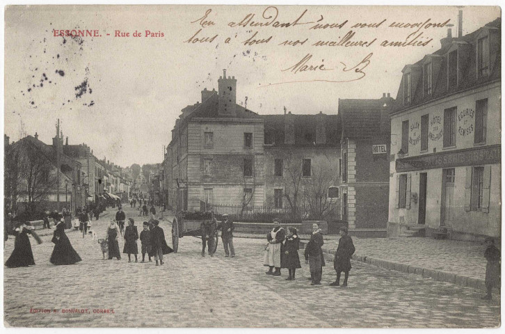 ESSONNES. - Rue de Paris [route nationale], Bonvalot, 1905, 10 lignes, 10 c, ad. 