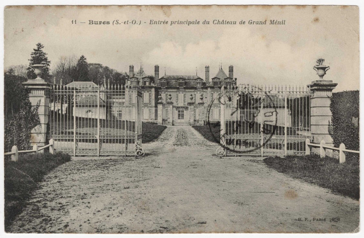 BURES-SUR-YVETTE. - Entrée principale du château de Grand-Ménil, BF, 15 lignes, 10 c, ad. 