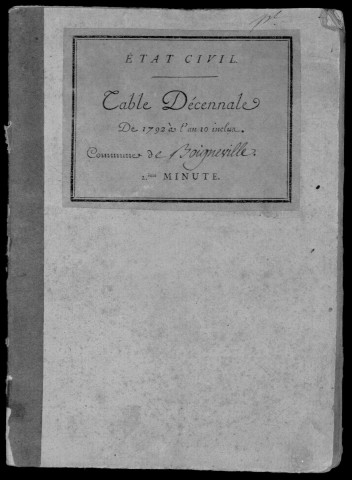 BOIGNEVILLE. Tables décennales (1792-1902). 