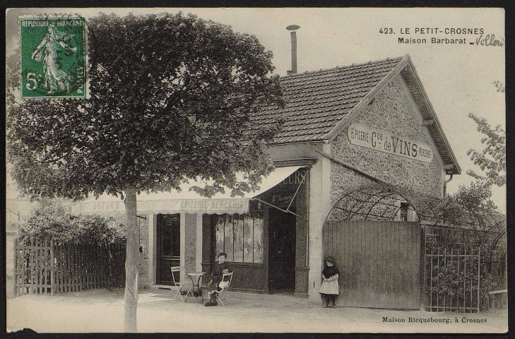 Crosne.- Le Petit Crosne. Maison Barbarat (commerce de vins et épicerie) [1908-1910]. 