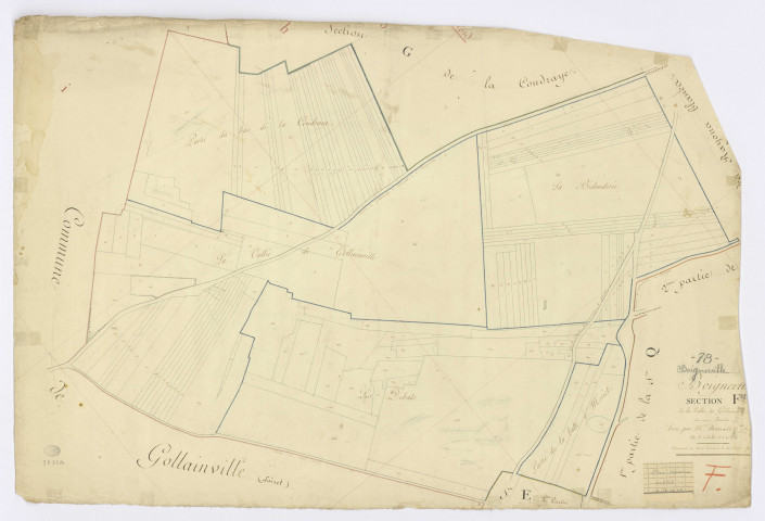 BOIGNEVILLE. - Section F - Vallée de Gollainville, ech. 1/1250, coul., aquarelle, papier, 68x100 (1813). 