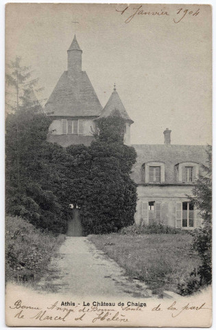 ATHIS-MONS. - Château de Chaige, Bréger, 1904, 2 lignes, 10 c, ad. 