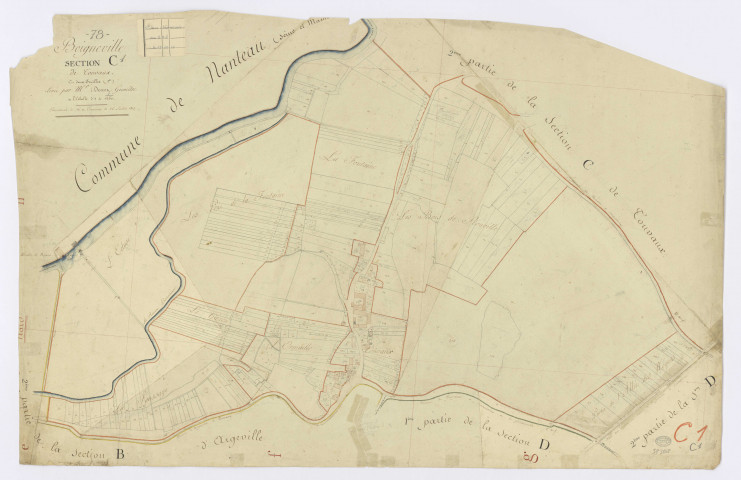 BOIGNEVILLE. - Section C - Touvaux, 1, ech. 1/1250, coul., aquarelle, papier, 64x97 (1813). 