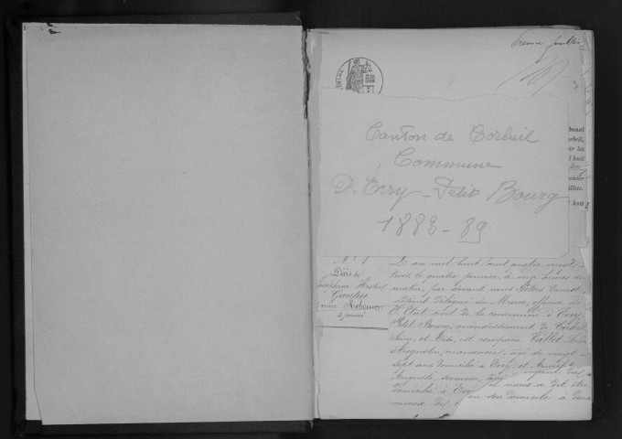 EVRY. Naissances, mariages, décès : registre d'état civil (1883-1889). 