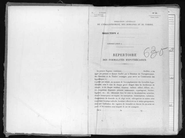 Conservation des hypothèques de CORBEIL. - Répertoire des formalités hypothécaires, volume n° 630 : A-Z (registre ouvert vers 1944). 