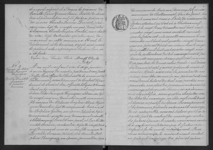 BALLANCOURT-SUR-ESSONNE.- Naissances, mariages, décès : registre d'état civil (1906). 