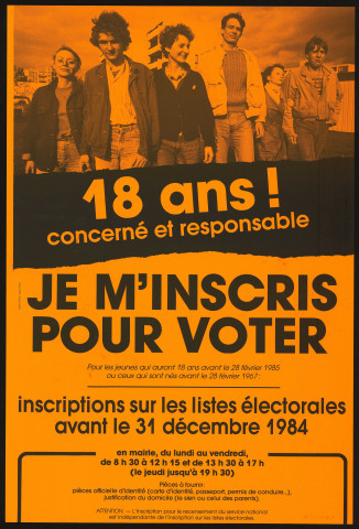 Essonne [préfecture]. - 18 ans, concerné et responsable. Je m'inscris pour voter, 1984. 