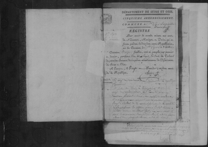 SAINT-CYR-LA-RIVIERE. Naissances, mariages, décès : registre d'état civil (an XII-1823). [Relié en désordre]. 