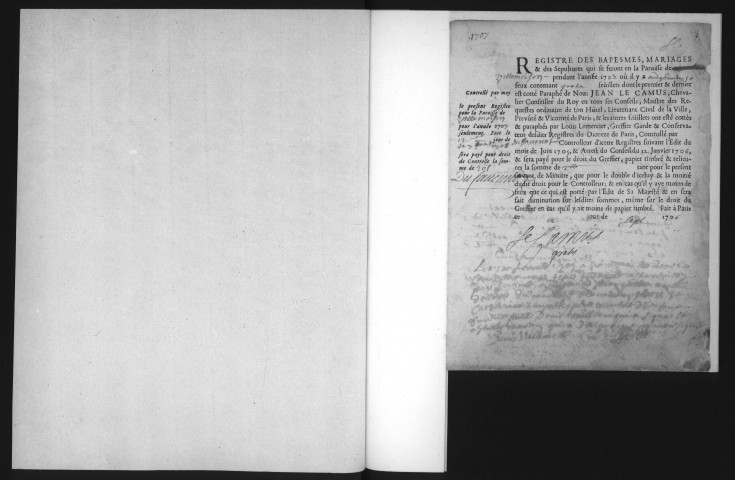 VILLEMOISSON-SUR-ORGE. - Registre paroissial. - Baptêmes, mariages, sépultures (1707-1736). 