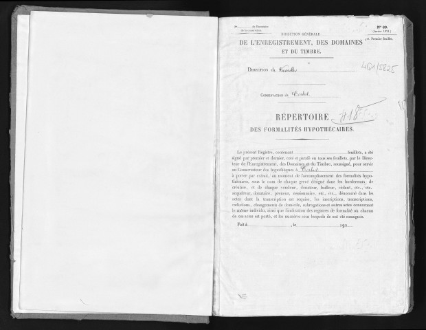 Conservation des hypothèques de CORBEIL. - Répertoire des formalités hypothécaires, volume n° 418 : A-Z (registre ouvert vers 1920). 