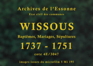 WISSOUS. Paroisse Saint-Denis : Baptêmes, mariages, sépultures : registre paroissial (1737-1751). 