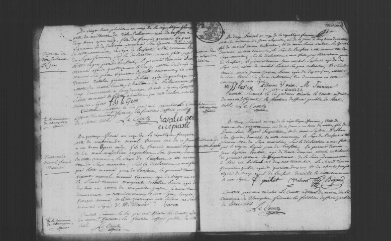 CHAMPLAN. Naissances, mariages, décès : registre d'état civil (an XI-1815). 