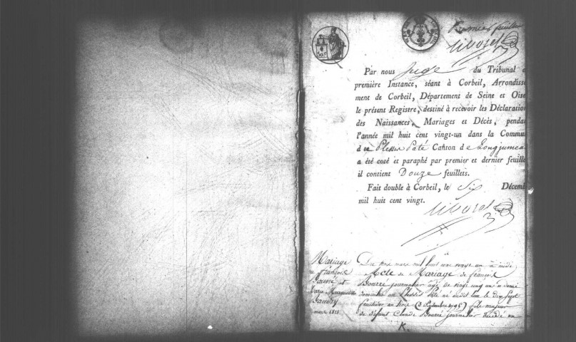 PLESSIS-PATE (LE). Naissances, mariages, décès : registre d'état civil (1821-1843). 
