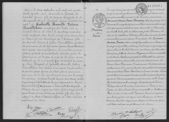 ESSONNES.- Mariages : registre d'état civil. 