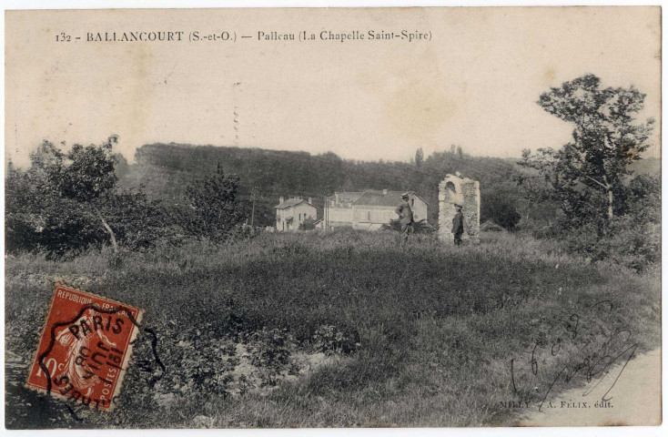 BALLANCOURT-SUR-ESSONNE. - Palleau (chapelle Saint-Spire), Félix, 1908, 6 lignes, 10 c, ad. 