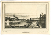 CORBEIL. - Vue de CORBEIL et de la Seine, dessiné par DONNET, imprimé par d'AUBERT et de JUNCA, [s. d.], N et B. Dim. 8 x 12 (copie). 