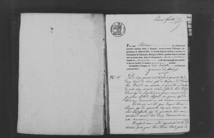 CHALOU-MOULINEUX. Chalou-la-Reine : Naissances, mariages, décès : registre d'état civil (1843-1860). 
