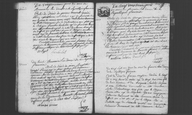 BOUVILLE. Naissances, mariages, décès : registre d'état civil (an XII-1820). 
