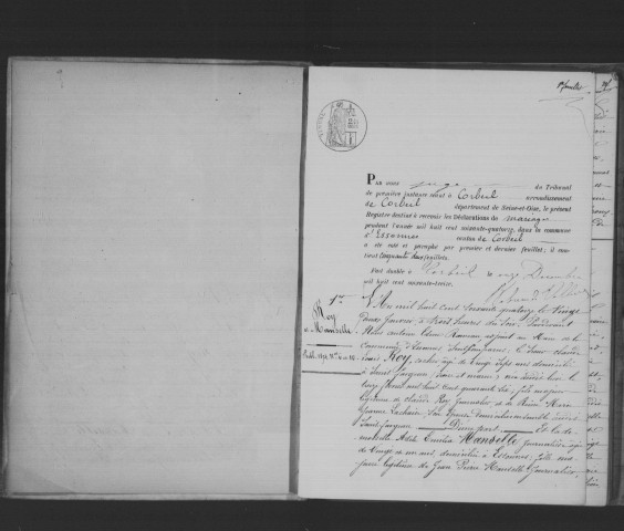 ESSONNES. Mariages : registre d'état civil (1874). 