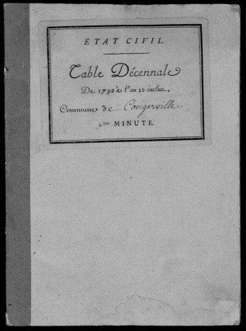 CONGERVILLE. Tables décennales (1792-1902). 