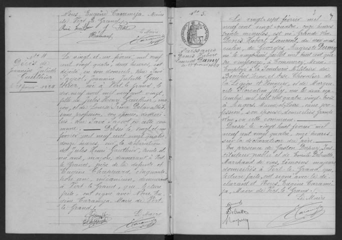 VERT-LE-GRAND. - Naissances, mariages, décès : registre d'état civil.