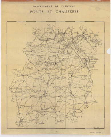 ESSONNE (Département). - Cartes générales de l'Essonne : carte de l'Essonne, Pont et Chaussées, février 1966. Ech. 1/100 000. Papier. N et B. Dim. 71 x 57,5 cm. [1 plan]. 