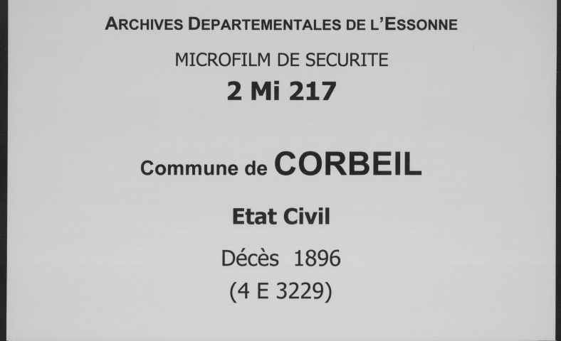 CORBEIL. Décès : registre d'état civil (1896). 
